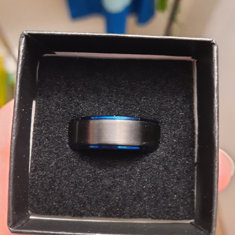 Black with blue tungsten carbide men’s ring